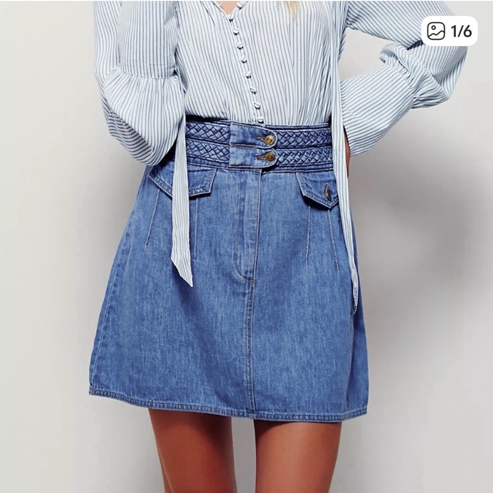 Free People Be My Baby Braided Denim Mini Skirt